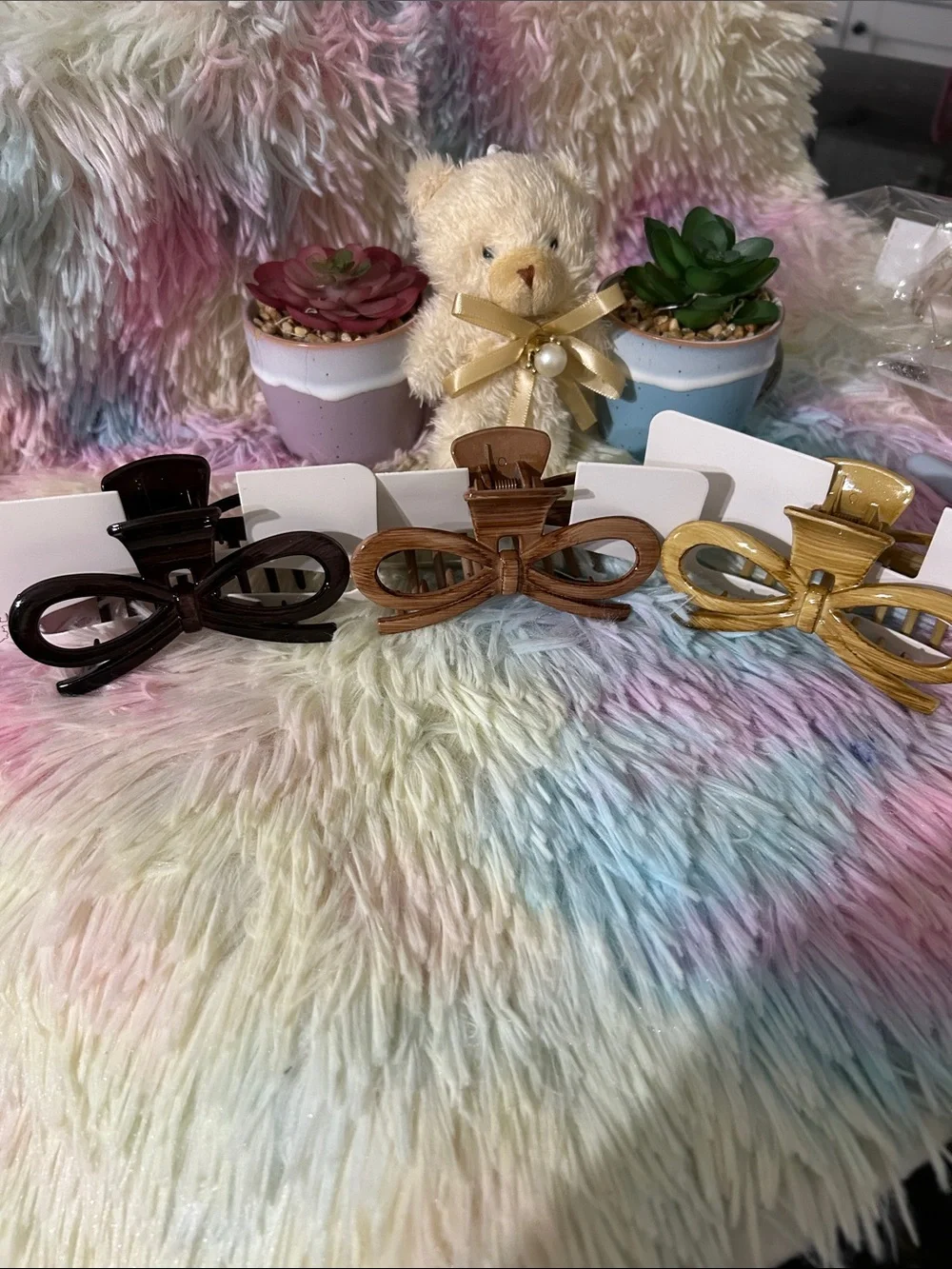 Bundle Bow Hair Claw Clip - Brown, Dark Brown, Blonde - Women's Accessory